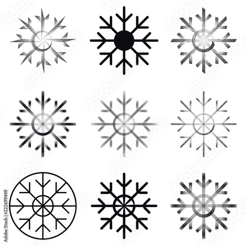 Set of Vector Snowflake Shapes. Hipster style  modern and cool design for labels  badges and icons. Winter frozen geometric symbol in black and white