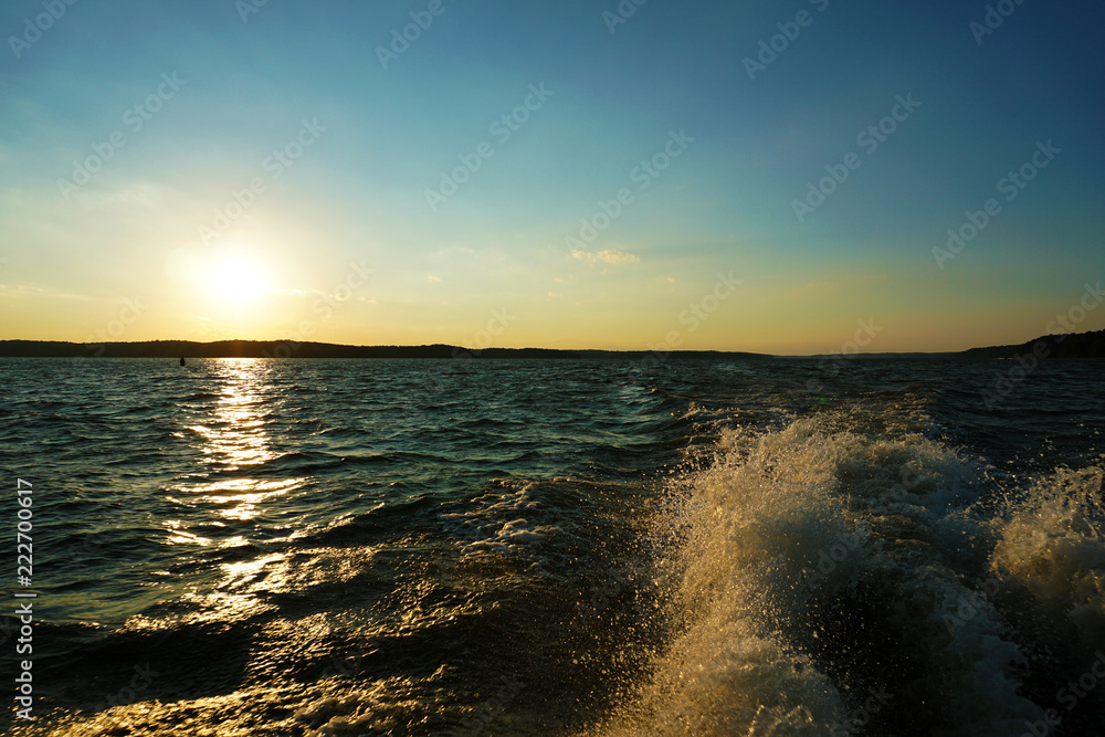 big waves and sunset at the lake
