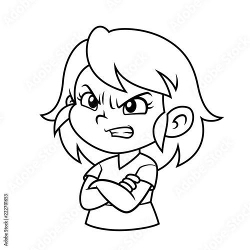 Angry Girl Expression BW