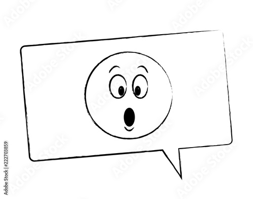Suprised emoticon inside bubble sketch