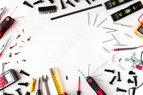 Set of tools on white background with space to write