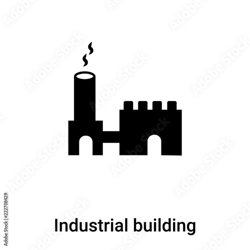 Industrial building icon vector isolated on white background, logo concept of Industrial building sign on transparent background, black filled symbol