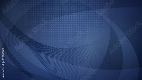 Abstract background of curved surfaces and halftone dots in blue colors