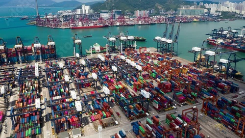 Timelapse of Container port in Hong kong city
