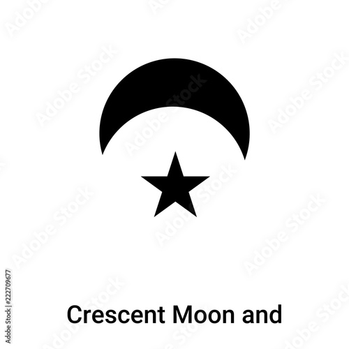 Crescent Moon and Star icon vector isolated on white background, logo concept of Crescent Moon and Star sign on transparent background, black filled symbol