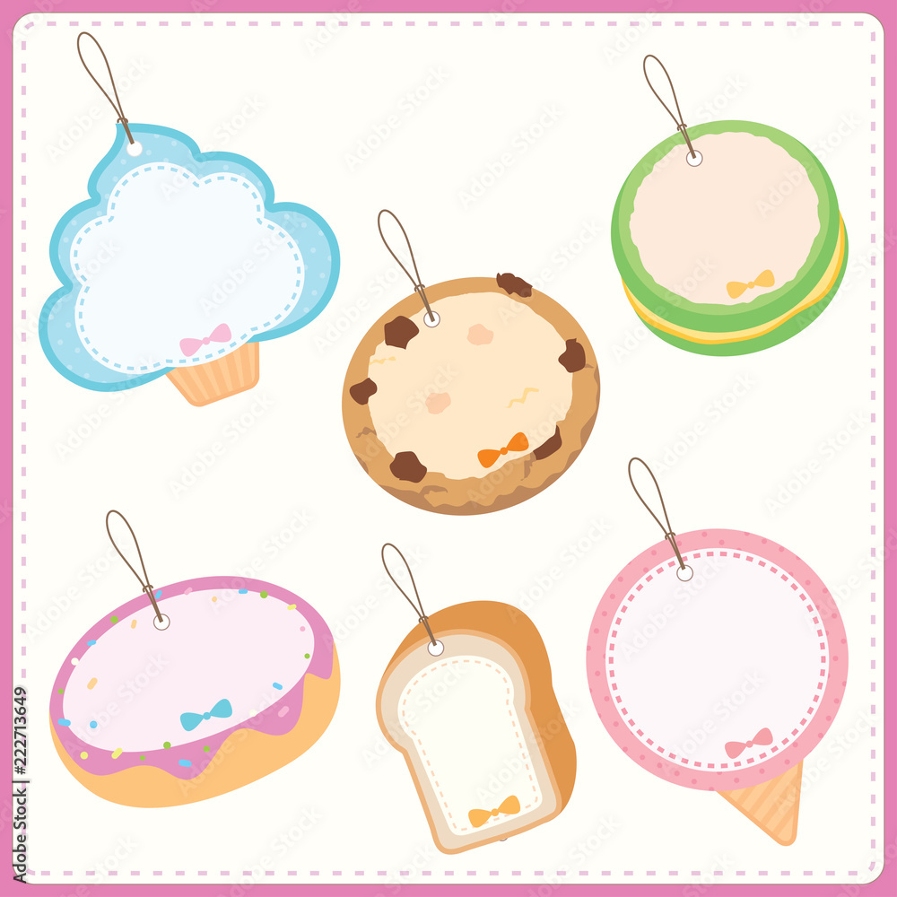 Gift tag label design with set of sweet dessert shape. Stock Vector ...