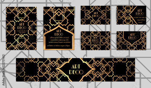 Business templates set at art deco style. 1920s motifs.