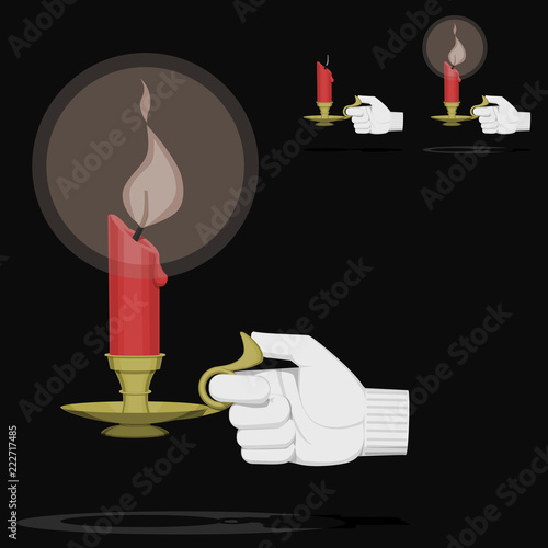 Isolated vintage candlestick with hand on transparent background