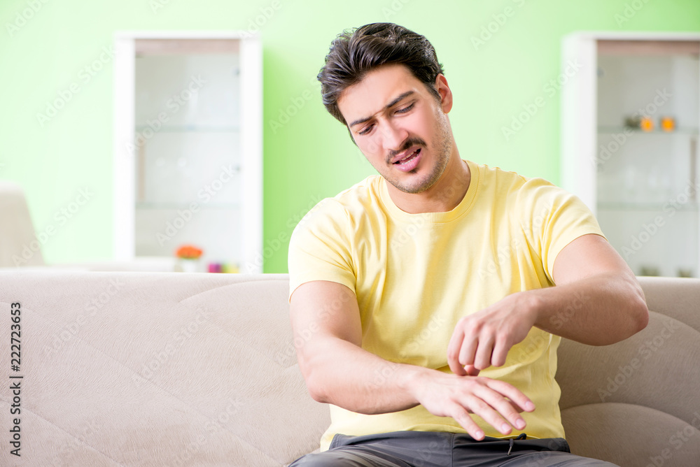 Young man at home after injury Young man at home after injury