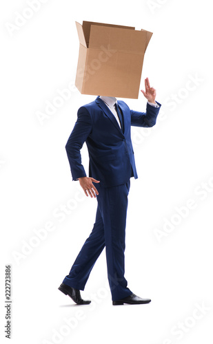 Businessman with blank box on his head