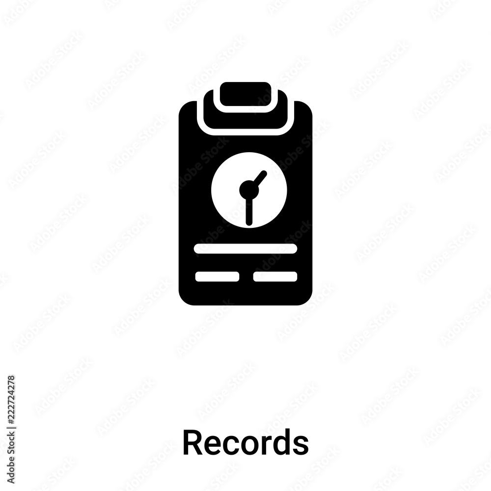 Records icon vector isolated on white background, logo concept of Records sign on transparent background, black filled symbol Records icon vector isolated on white background, logo concept of Records sign on transparent background, black filled symbol