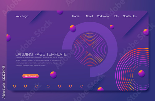 Wavy background for landing concept. 3d abstract bubble shapes. Landing page template photo