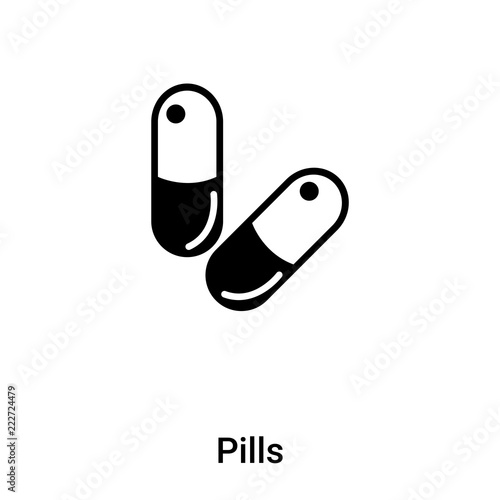 Pills icon vector isolated on white background, logo concept of Pills sign on transparent background, black filled symbol