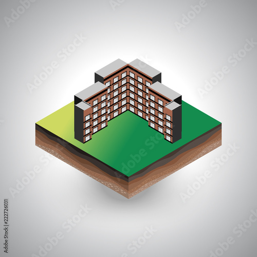 Isometric building on the piece of soil