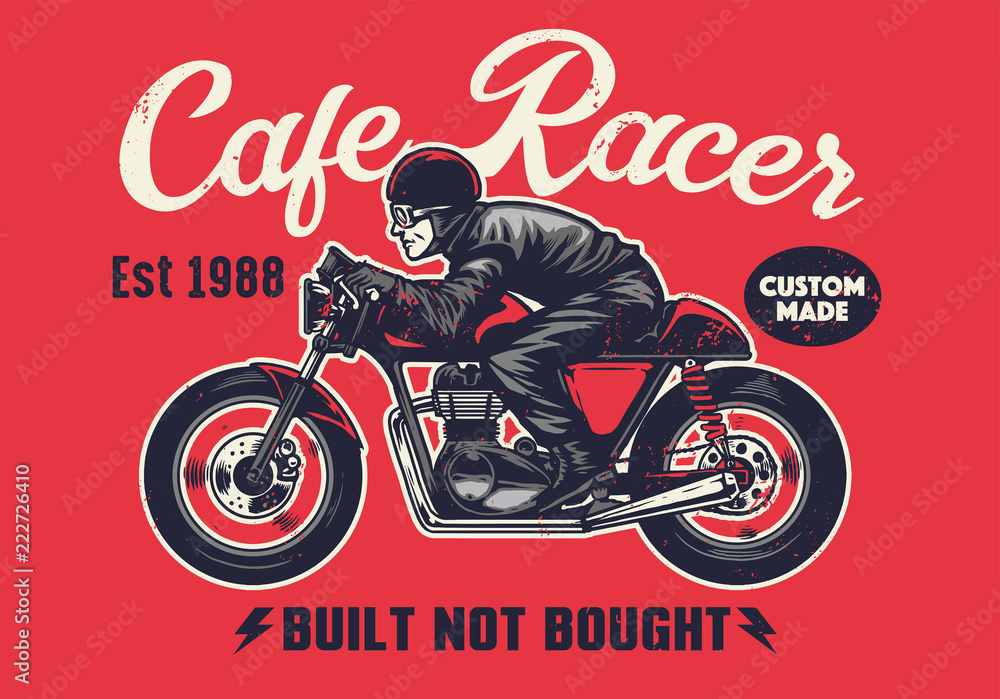 cafe racer t-shirt design in vintage style vector de Stock | Adobe Stock