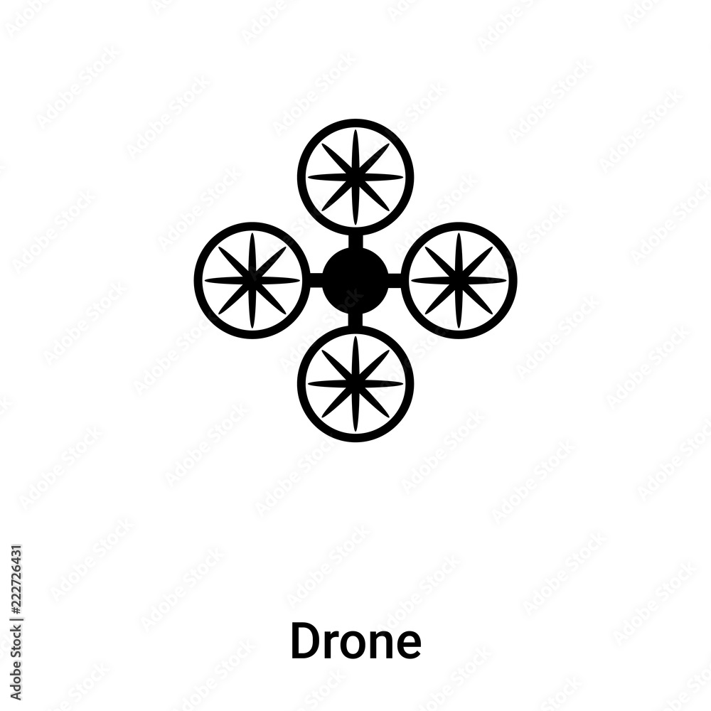 Drone icon vector isolated on white background, logo concept of Drone sign on transparent background, black filled symbol