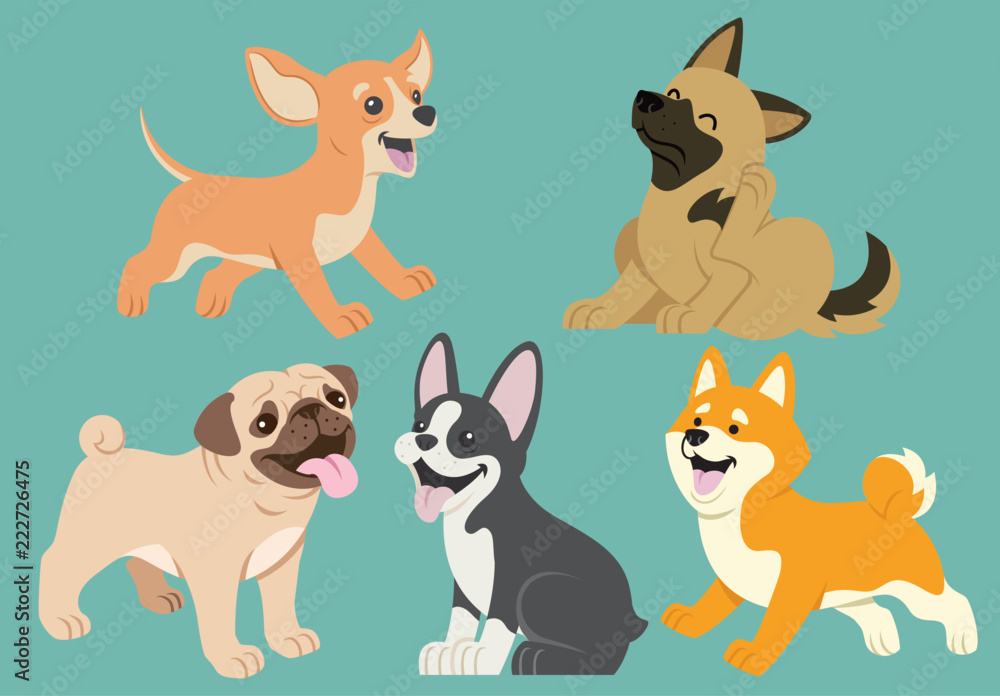 dog flat cartoon set dog flat cartoon set