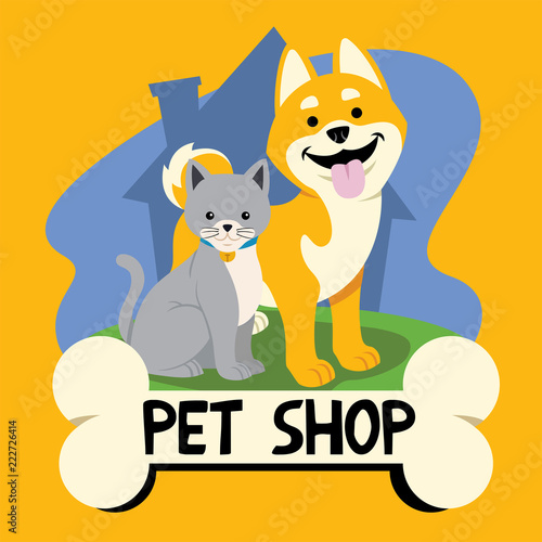 cartoon cat and dog for petshop business