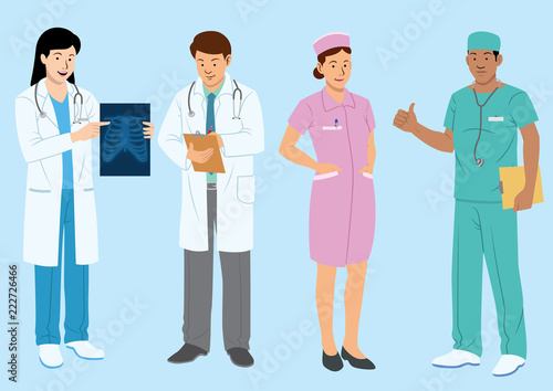 doctor and medical people cartoon flat set