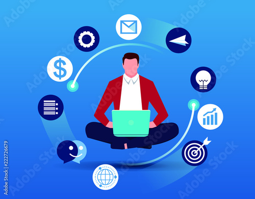 Businessman in cross-legged meditation