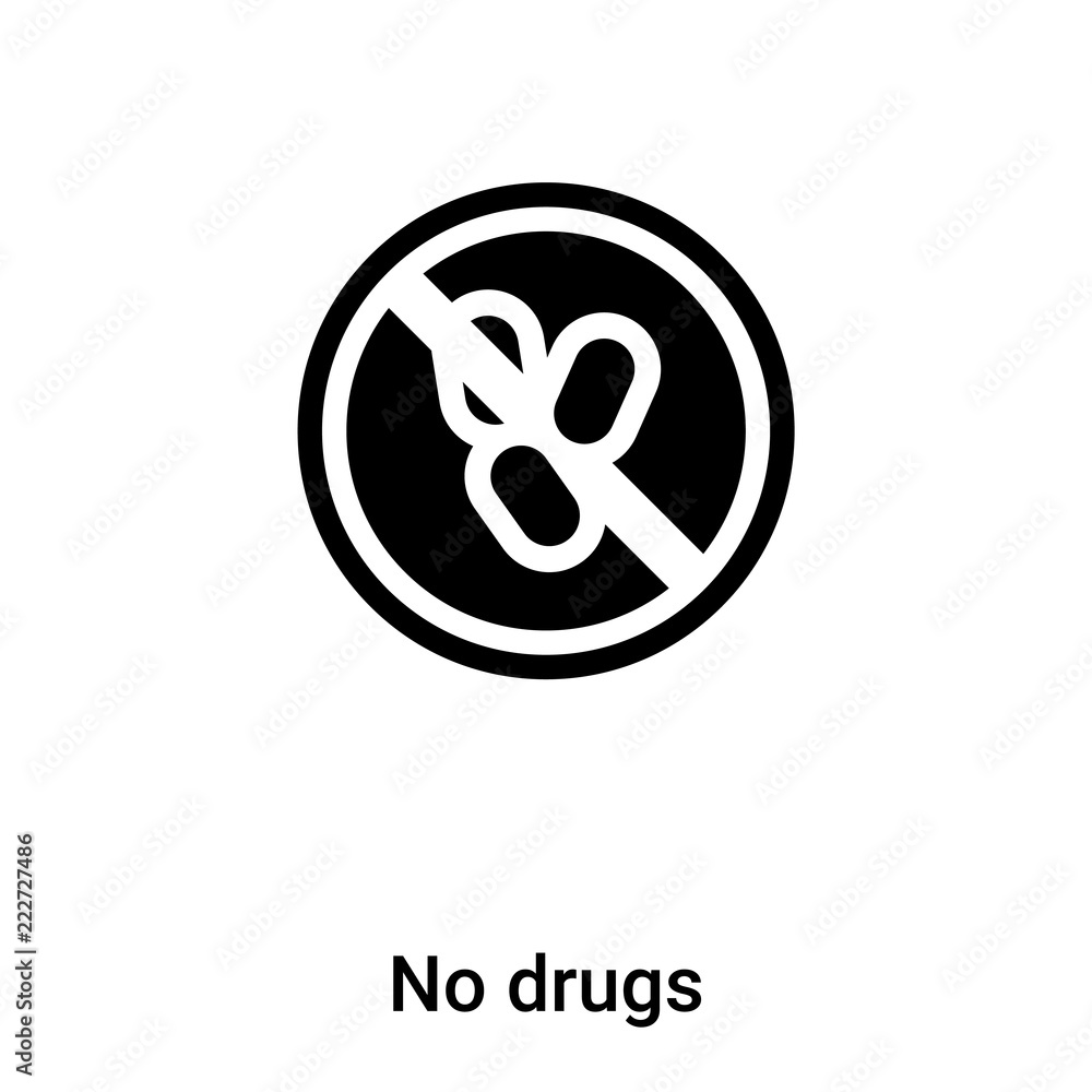 No drugs icon vector isolated on white background, logo concept of No drugs sign on transparent background, black filled symbol No drugs icon vector isolated on white background, logo concept of No drugs sign on transparent background, black filled symbol
