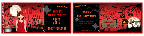 Invitation tickets for the Halloween night party. Invitation flyer template for Halloween. Vector illustration