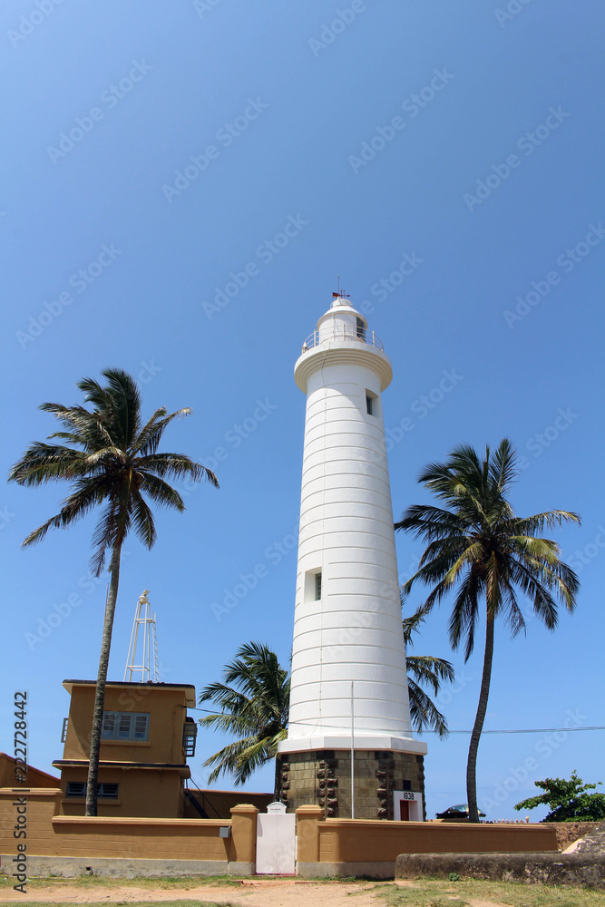 The white lighthouse inside the complex of Galle Fort