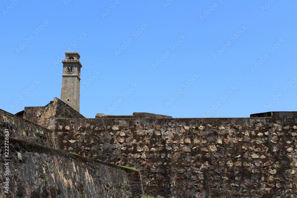 The wall and the clock tower around Galle Fort.