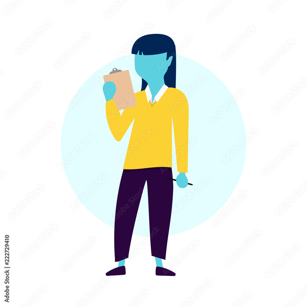 Business woman holding a clipboard and pen. Isolated vector illustration. Business woman holding a clipboard and pen. Isolated vector illustration.
