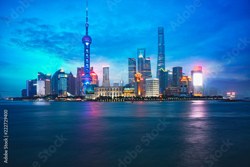 China Shanghai city skyline at dusk, Shanghai China