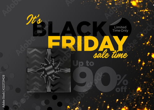 Black Friday Sale Vector Background. Business Promotion Banner with Special Offer Tag. Discount Label. Christmas Shopping Season. Black Friday Deal. Weekend Sale. Promo Teaser. Elegant Gift Voucher.