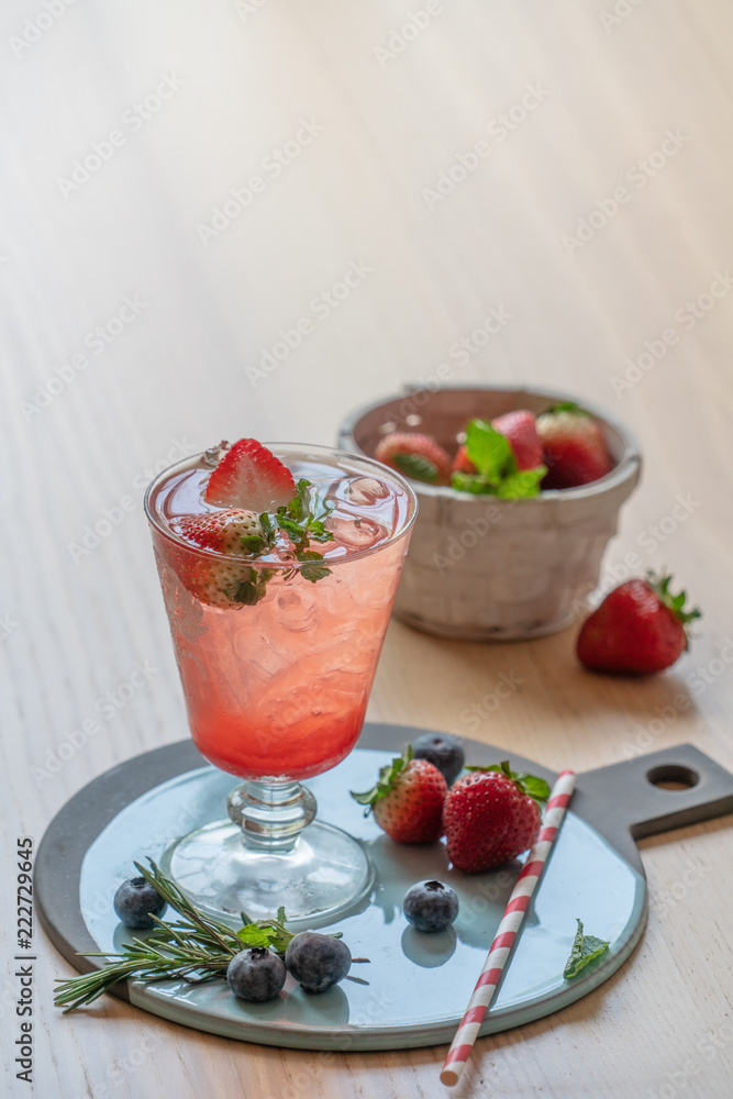 Strawberry juice mixed with soda Strawberry juice mixed with soda