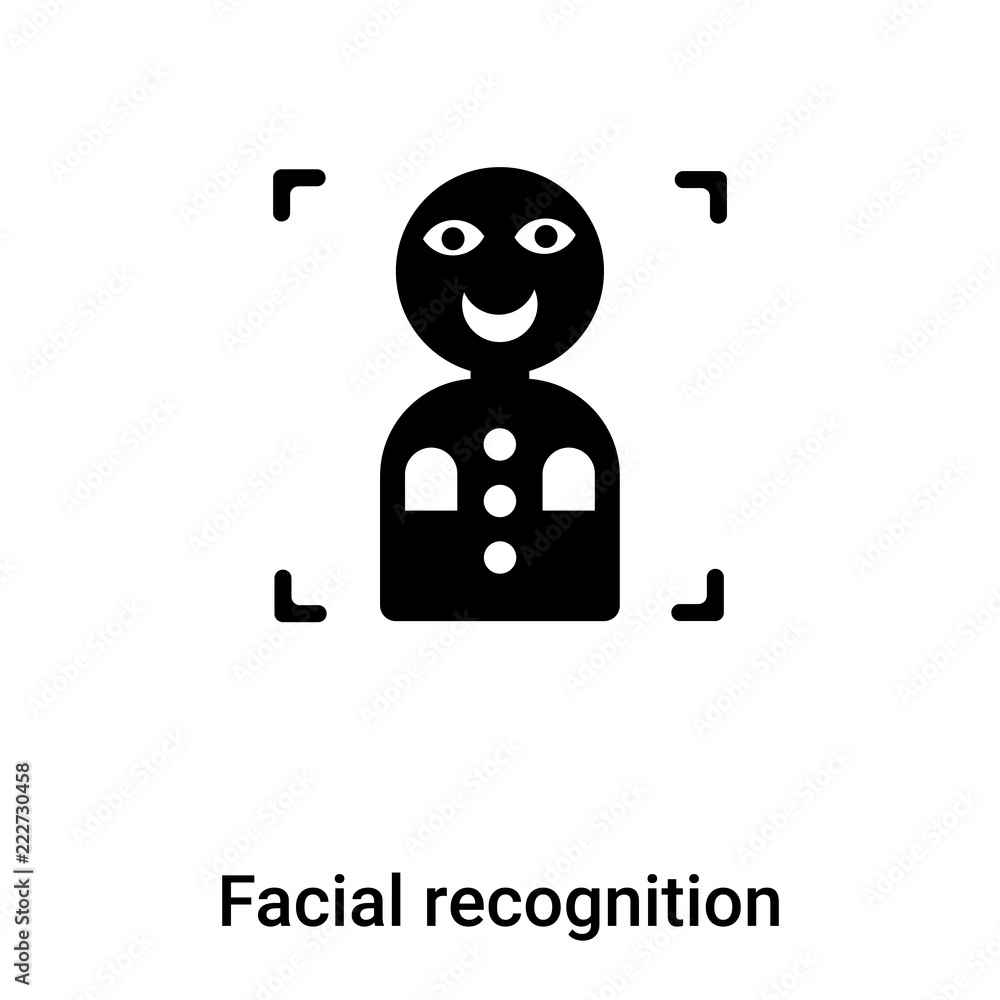 Facial recognition icon vector isolated on white background, logo concept of Facial recognition sign on transparent background, black filled symbol