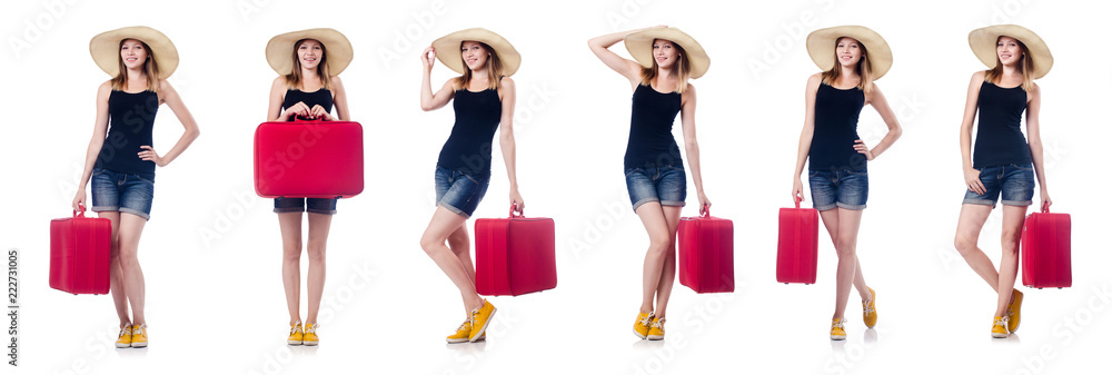 Woman with suitacases preparing for summer vacation