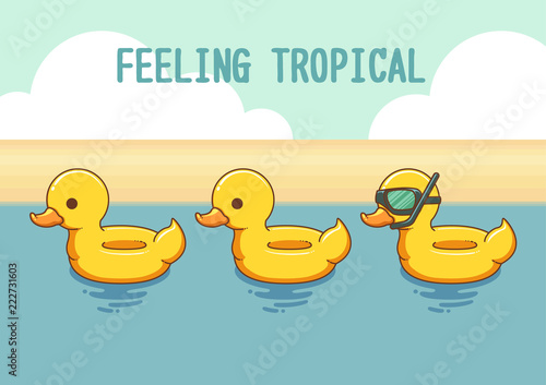 inflatable duck swim ring isolated on water background vector illustration
