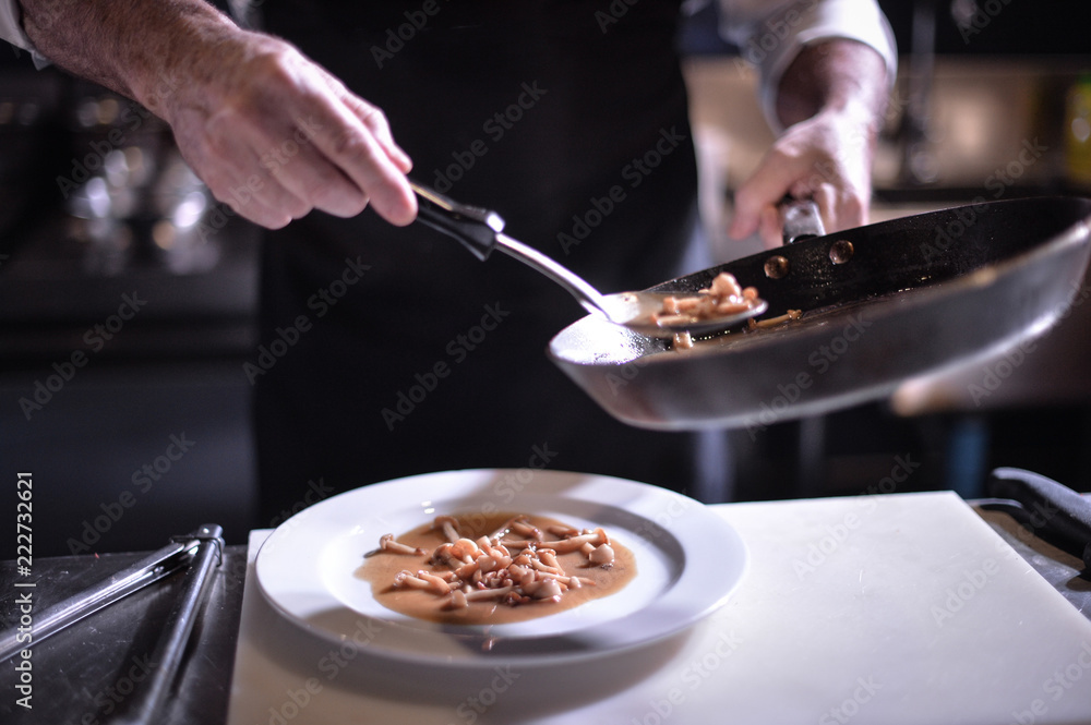 Chef preparing food, chef cooking, Chef decorating dish