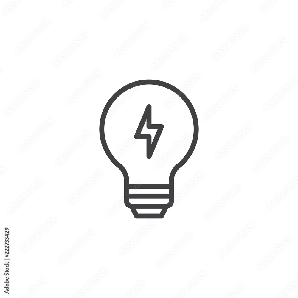Light Bulb with lightning outline icon. linear style sign for mobile concept and web design. Lamp Energy simple line vector icon. Symbol, logo illustration. Pixel perfect vector graphics Light Bulb with lightning outline icon. linear style sign for mobile concept and web design. Lamp Energy simple line vector icon. Symbol, logo illustration. Pixel perfect vector graphics