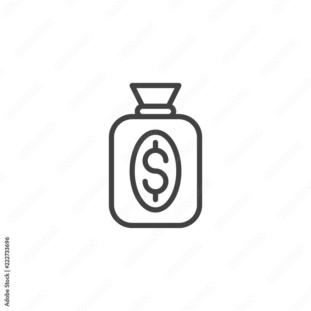 Dollar money bag outline icon. linear style sign for mobile concept and web design. Money sack simple line vector icon. Symbol, logo illustration. Pixel perfect vector graphics Dollar money bag outline icon. linear style sign for mobile concept and web design. Money sack simple line vector icon. Symbol, logo illustration. Pixel perfect vector graphics