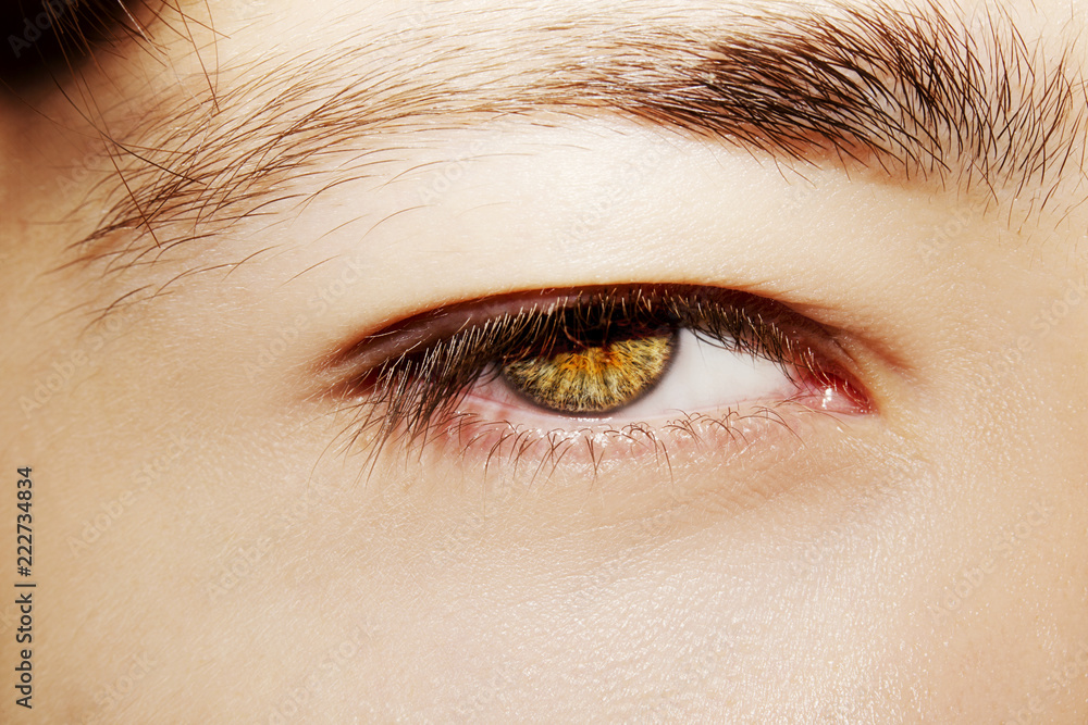 Obraz premium Piękny wnikliwy wygląd oka mężczyzny. Bliska strzał.
