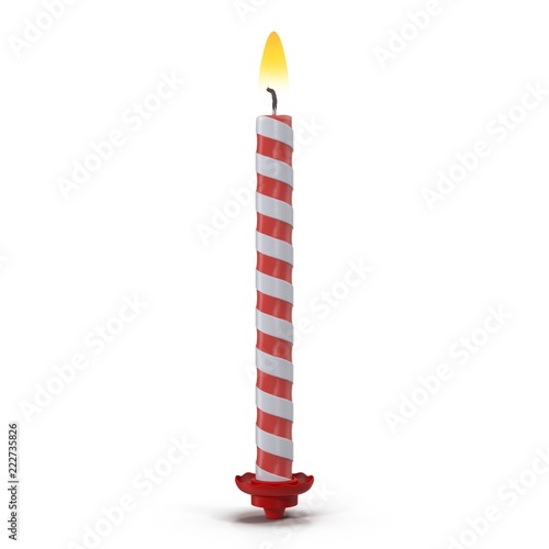 Birthday Candle with Flame on white. 3D illustration
