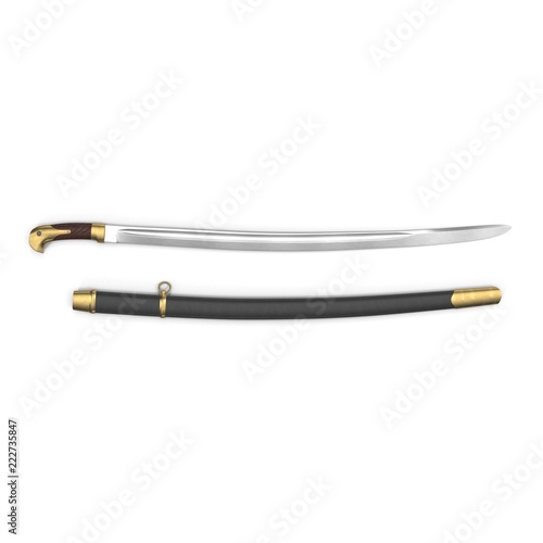 Soviet Era Cossack Sabre with Sheath on white. Top view. 3D illustration photo