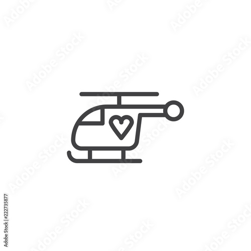 Helicopter with heart outline icon. linear style sign for mobile concept and web design. charity delivery simple line vector icon. Symbol, logo illustration. Pixel perfect vector graphics
