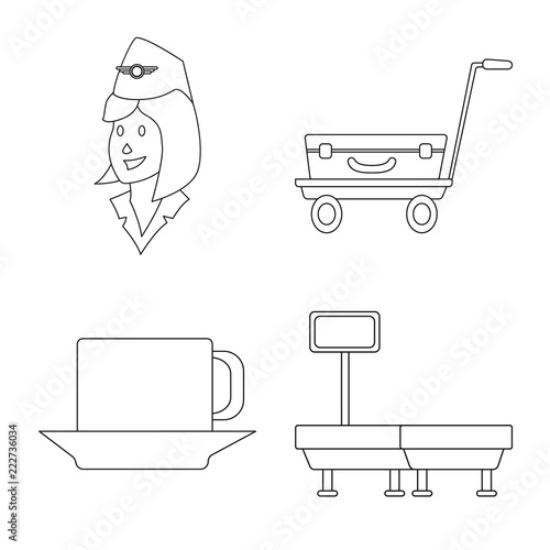 Isolated object of airport and airplane symbol. Collection of airport and plane vector icon for stock.