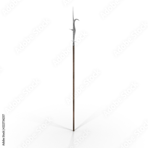 Guisarme Pole Weapon on white. 3D illustration