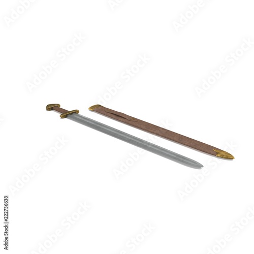 Medieval Viking Sword on white. 3D illustration