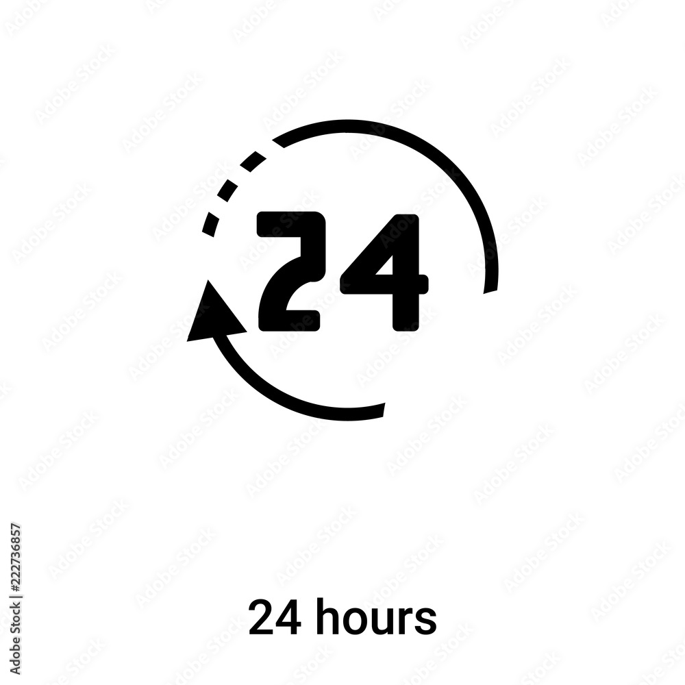 Fototapeta premium 24 hours icon vector isolated on white background, logo concept of 24 hours sign on transparent background, black filled symbol