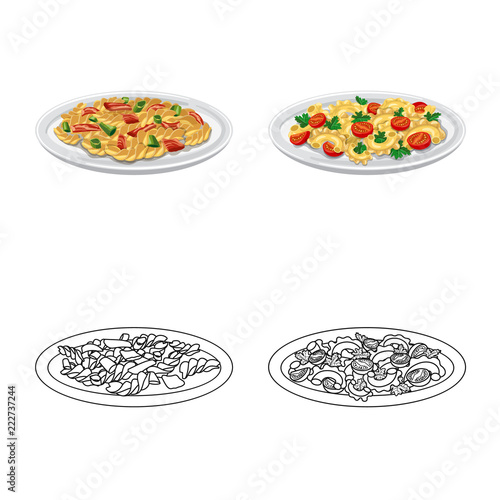 Vector design of pasta and carbohydrate symbol. Set of pasta and macaroni stock vector illustration.