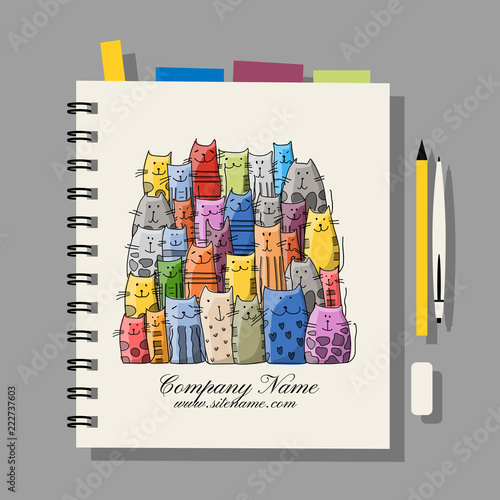 Notebook design, funny cats family