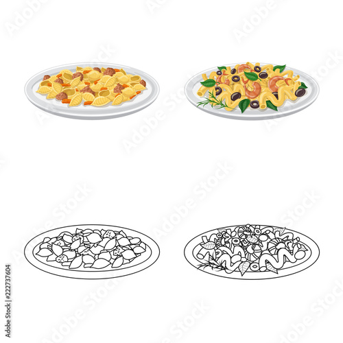 Vector design of pasta and carbohydrate symbol. Collection of pasta and macaroni vector icon for stock.