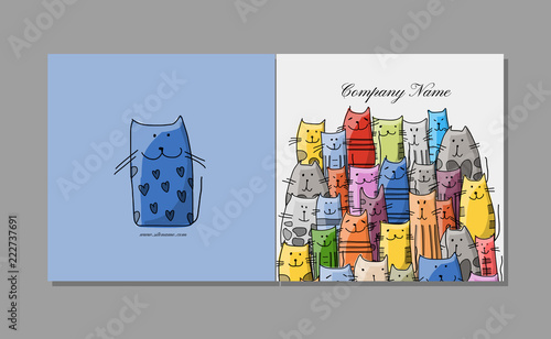 Greeting card design, funny cats family
